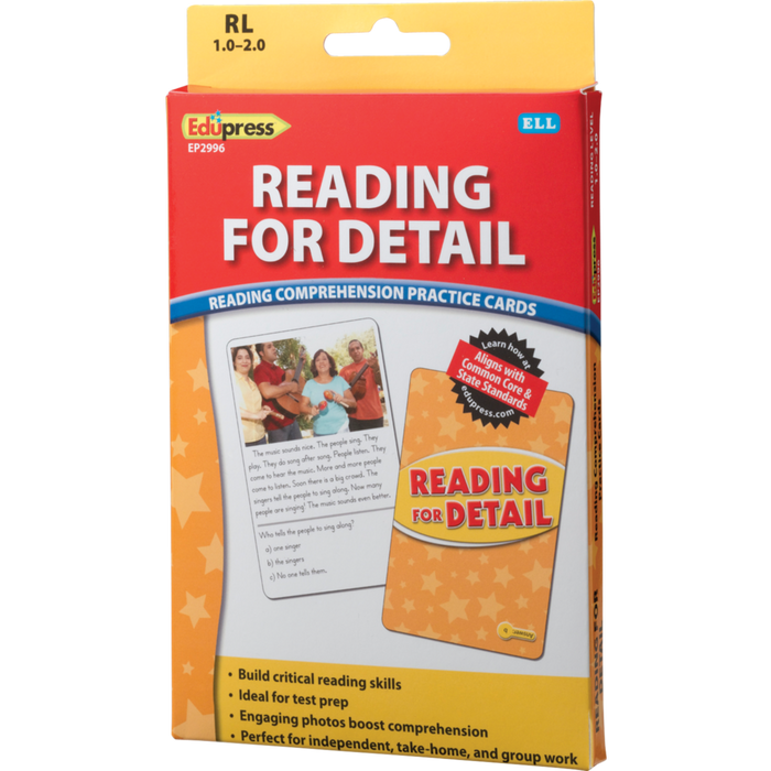 Reading Comprehension Practice Cards  - Reading for Detail Yellow 1.0-2.0