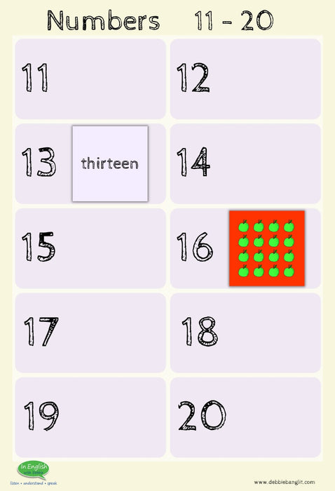 In English with Debbie - Poster: Numbers  11-20